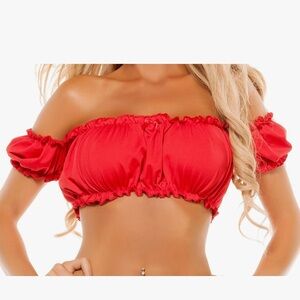 Red barbie off shoulder crop top puff sleeve coquette dollbaby lingerie sexy